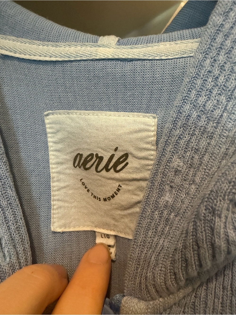 aerie Soft Light Blue Hooded Knit Super Oversized Zip-Up - Picture 3 of 4